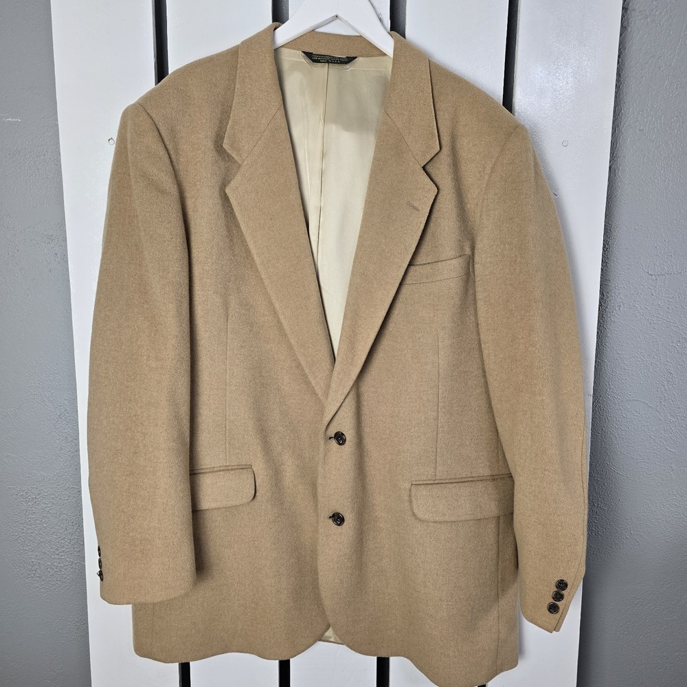 Botany 500 Mens 100% Camel Hair Blazer Overcoat‎ 46L Brown Tan Old Money